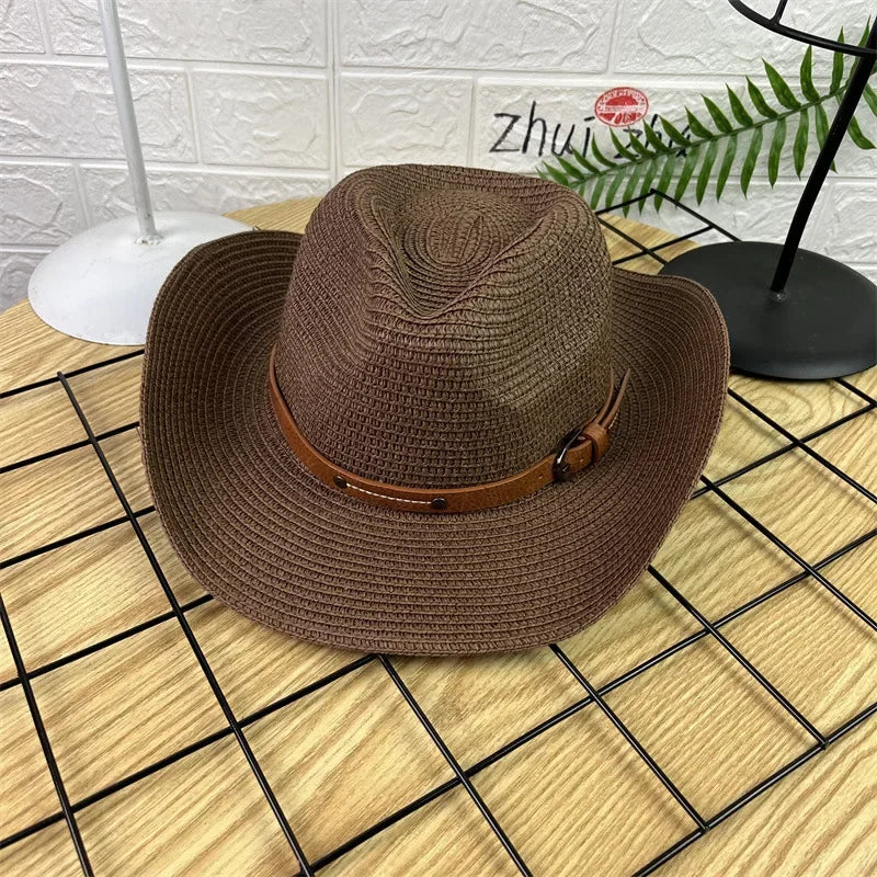 Wide Brim Straw Cowboy Hat Sun Protection for Summer