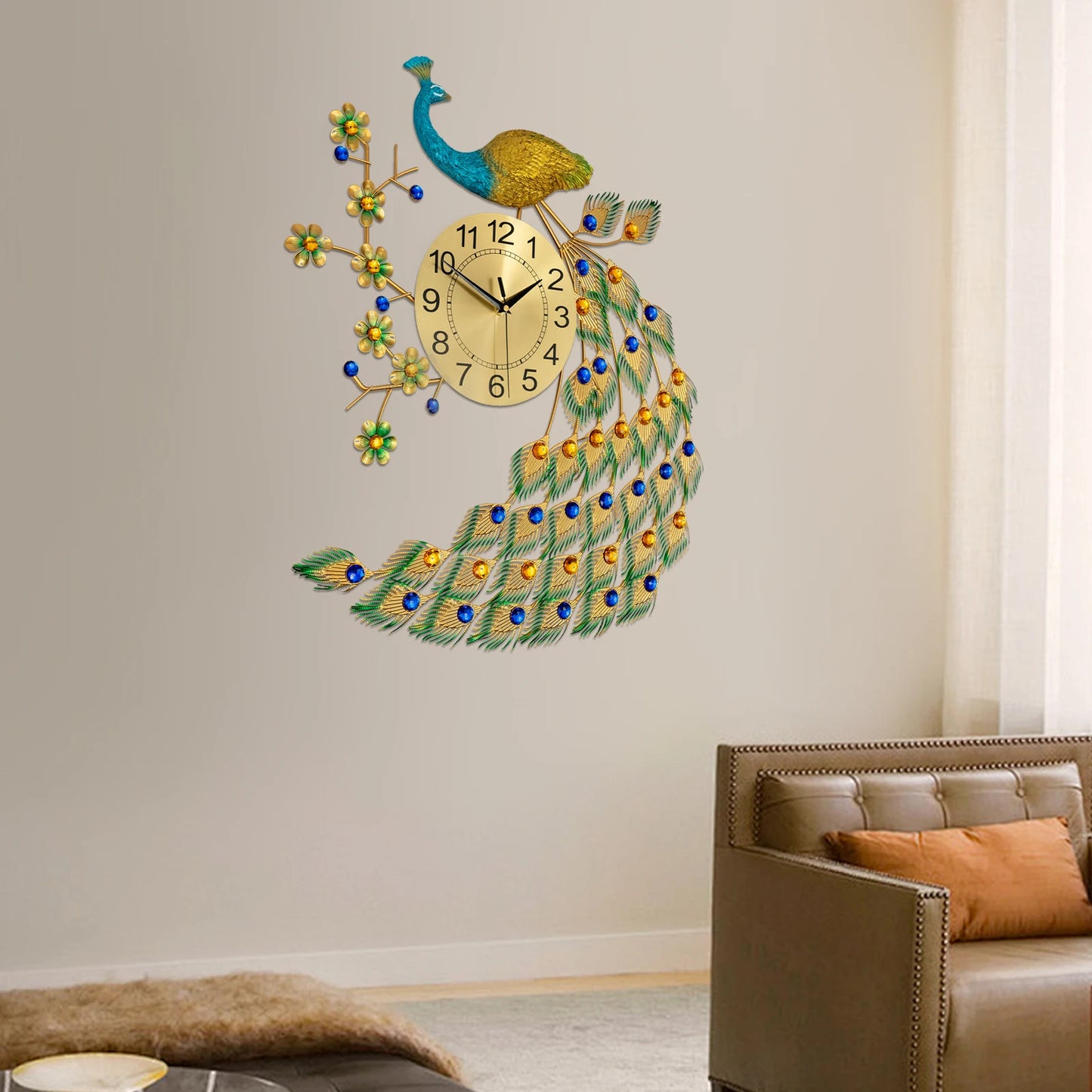 Peacock Digital Wall Clock Modern Art Decor For Living Rooms