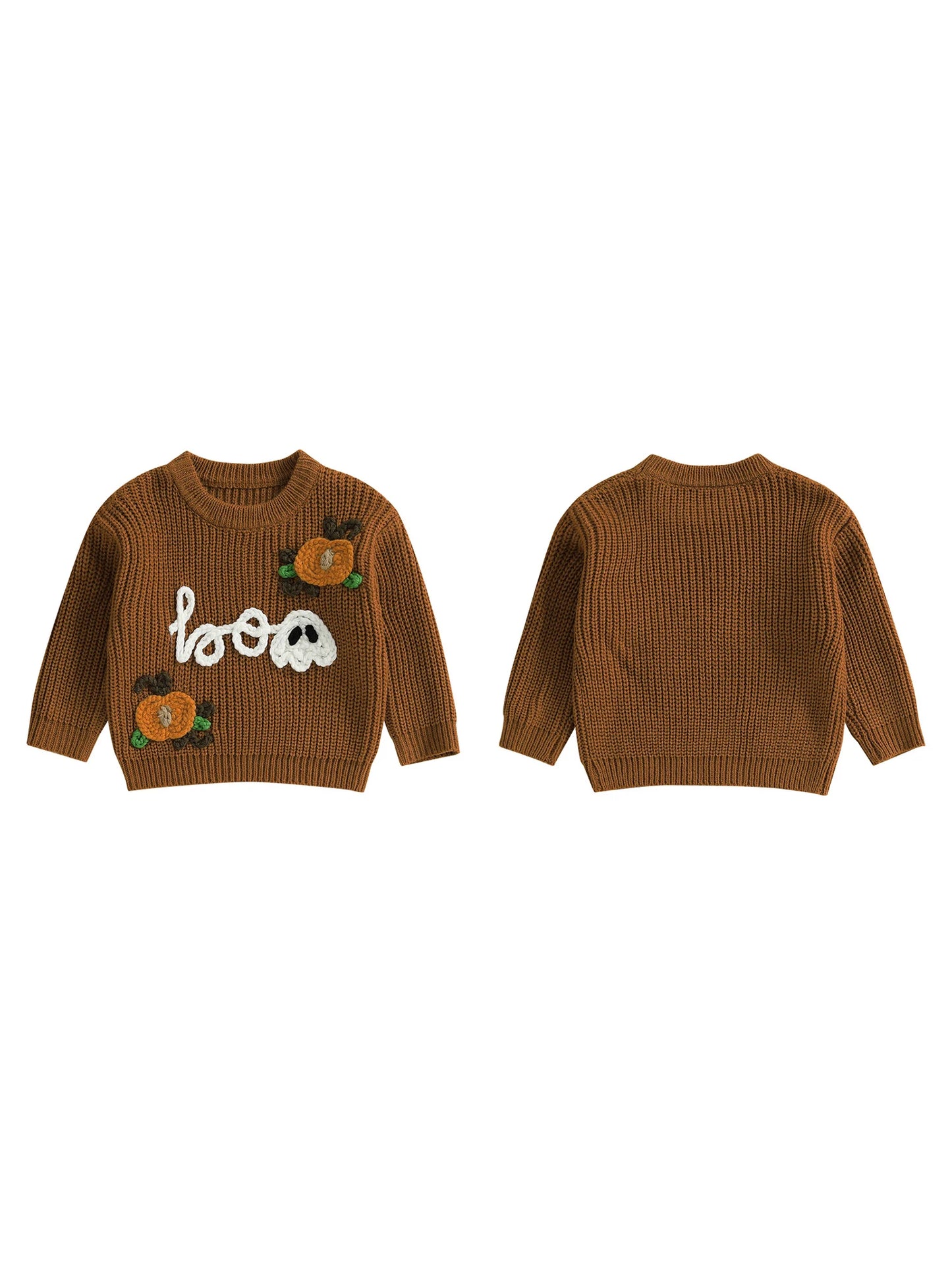 NONECN Kids Halloween Bat Witch Hat Embroidered Crewneck Sweater Unisex