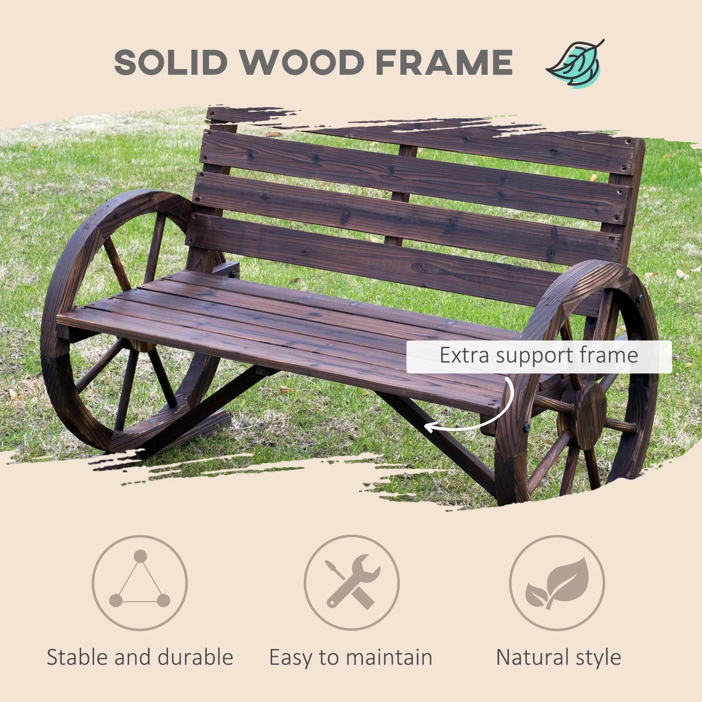 Outsunny Wagon Wheel Bench Outdoor Garden Chair Loveseat