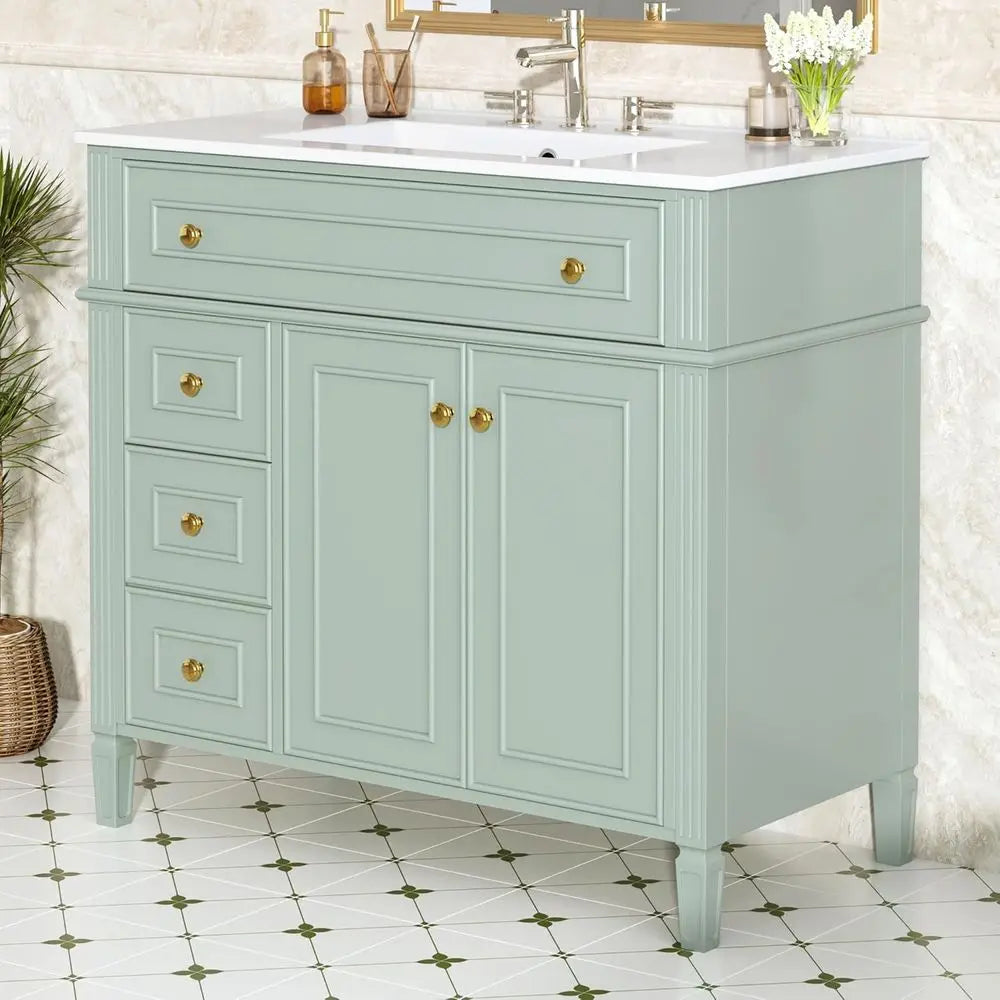 Bathroom Vanity Cabinet With Ceramic Sink, Solid Wood Frame