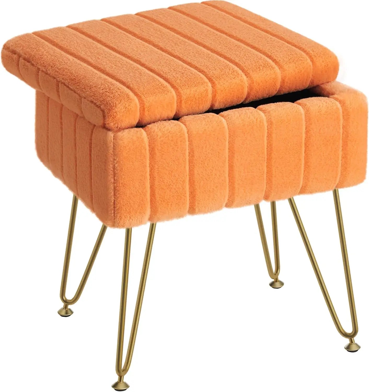 XIUWO Greenstell Faux Fur Vanity Stool With Storage