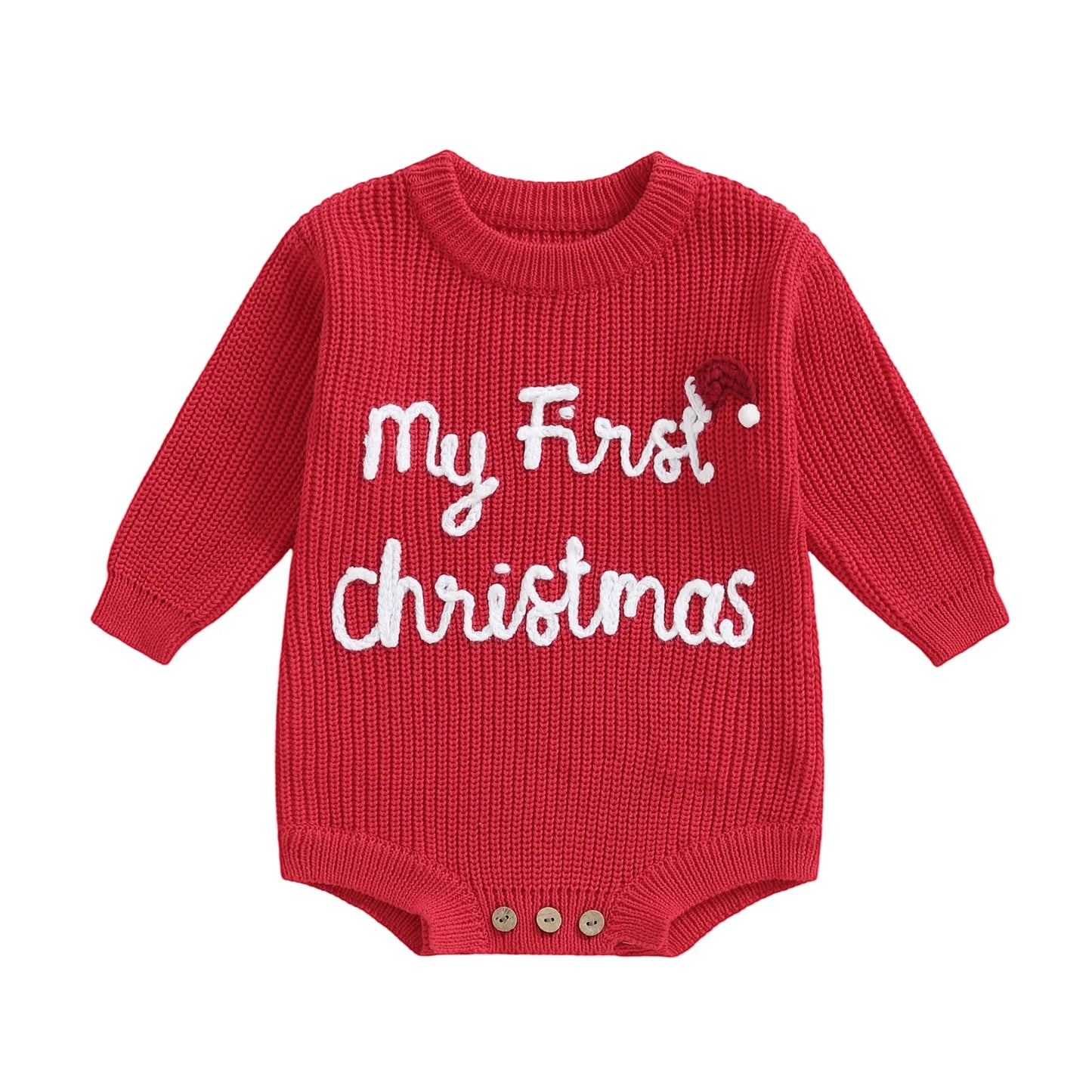 Newborn Baby Knit Romper With Animal Embroidery For Christmas Party