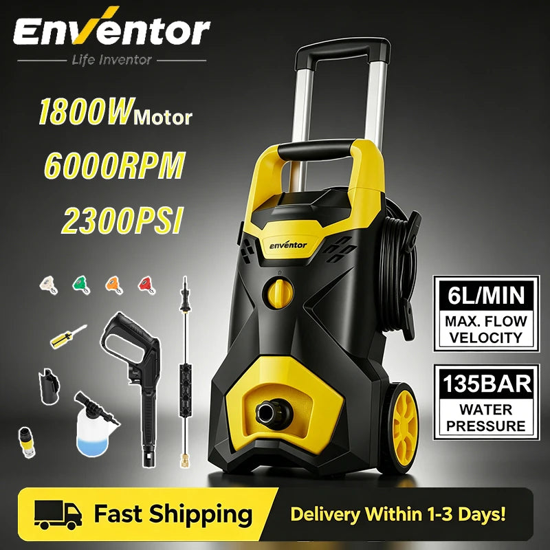 Enventor Electric Pressure Washer 135 Bar Portable High Pressure Cleaner