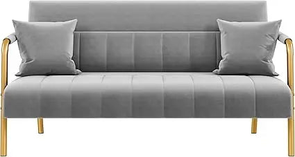 DAFIFY Modern Velvet Sofa With Gold Tone Metal Arms