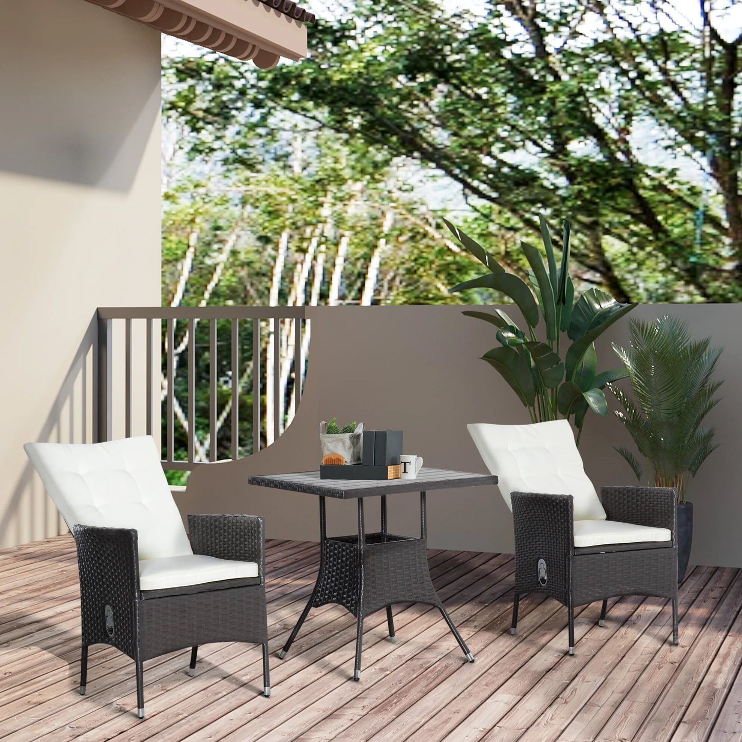 3 Piece Patio Reclining Chair Set Rattan Wicker Outdoor Furniture