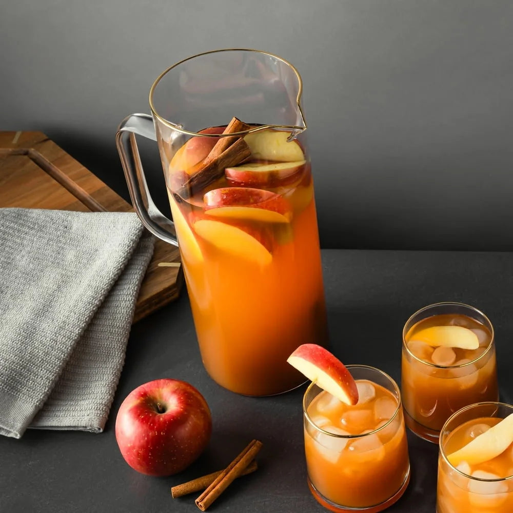 XMSJ 60oz Pitcher And Four Glass Set Gold Rim Design