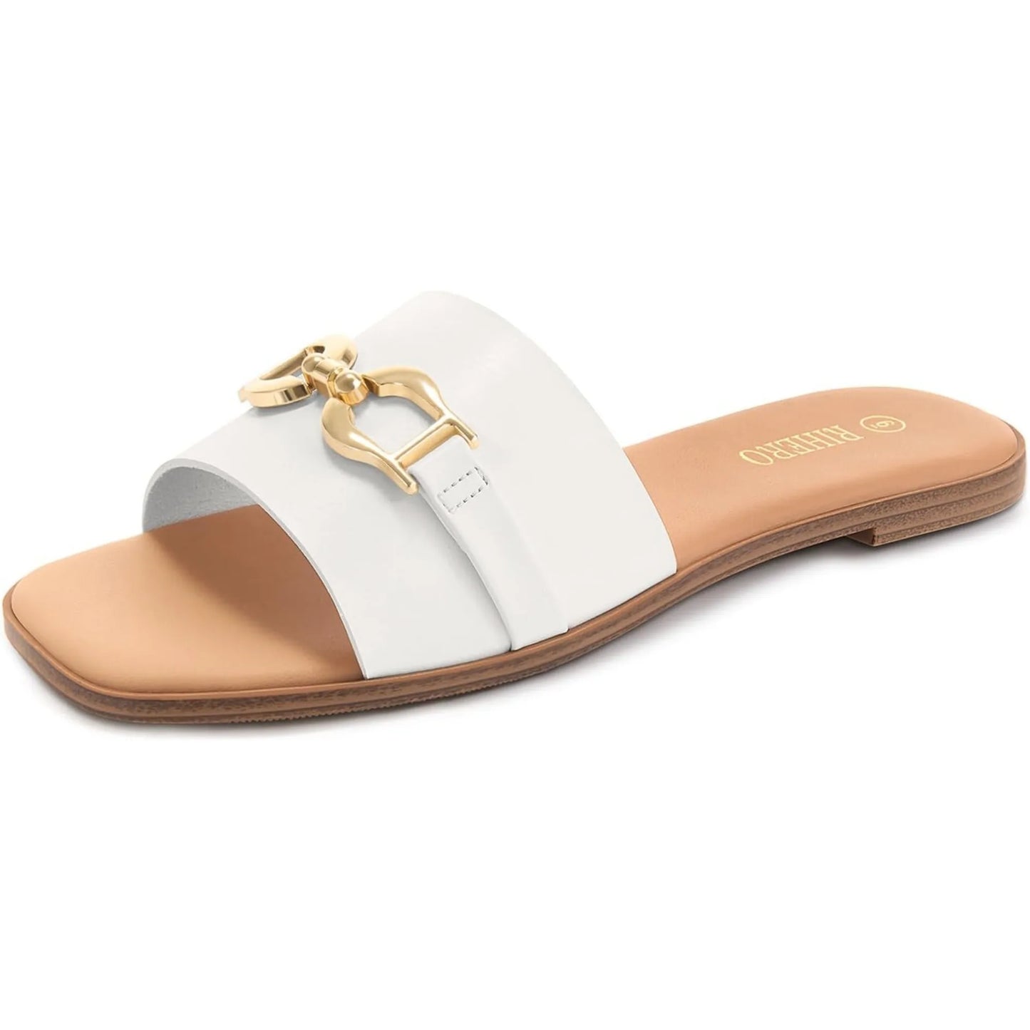 Womens Flat Sandals Memory Foam Cushioned Leather Slides