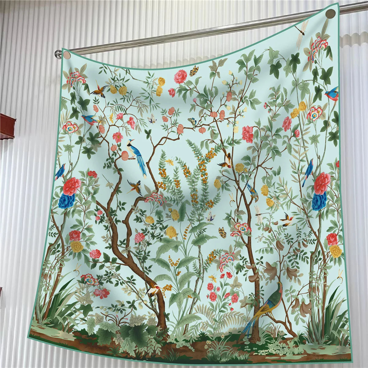 Floral Silk Twill Square Scarf Hijab Shawl For Women