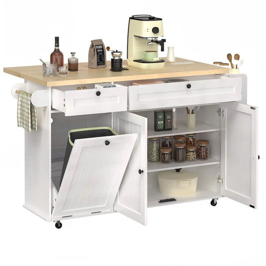 ONBRILL Mobile Kitchen Island With Power Outlet And Drop Leaf