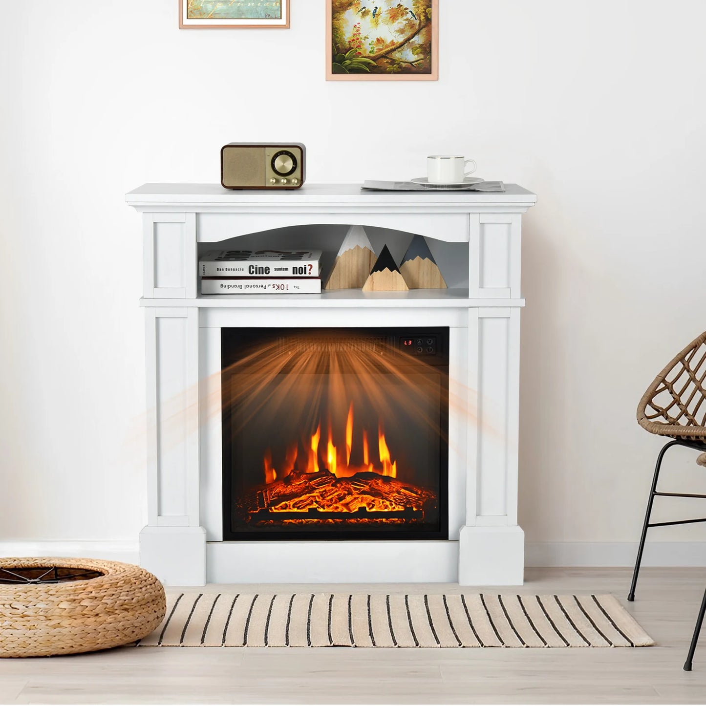 LIFEZEAL Electric Fireplace Mantel TV Stand Space Heater