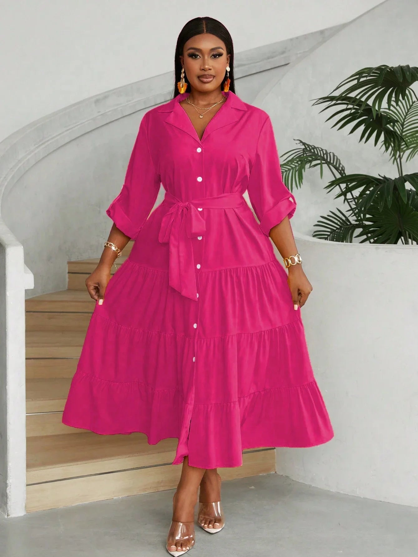 Casual Front Button Shirt Dress Maxi For Women Everyday Wear