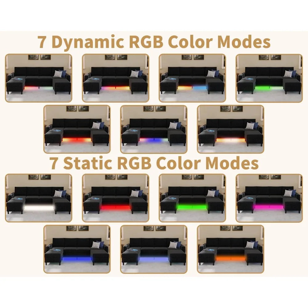 HUANZHUANG Smart Sectional Sofa With RGB Lighting And Charging