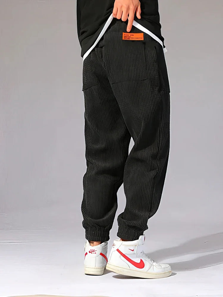 Men Corduroy Thermal Jogger Pants Warm Winter Sweatpants