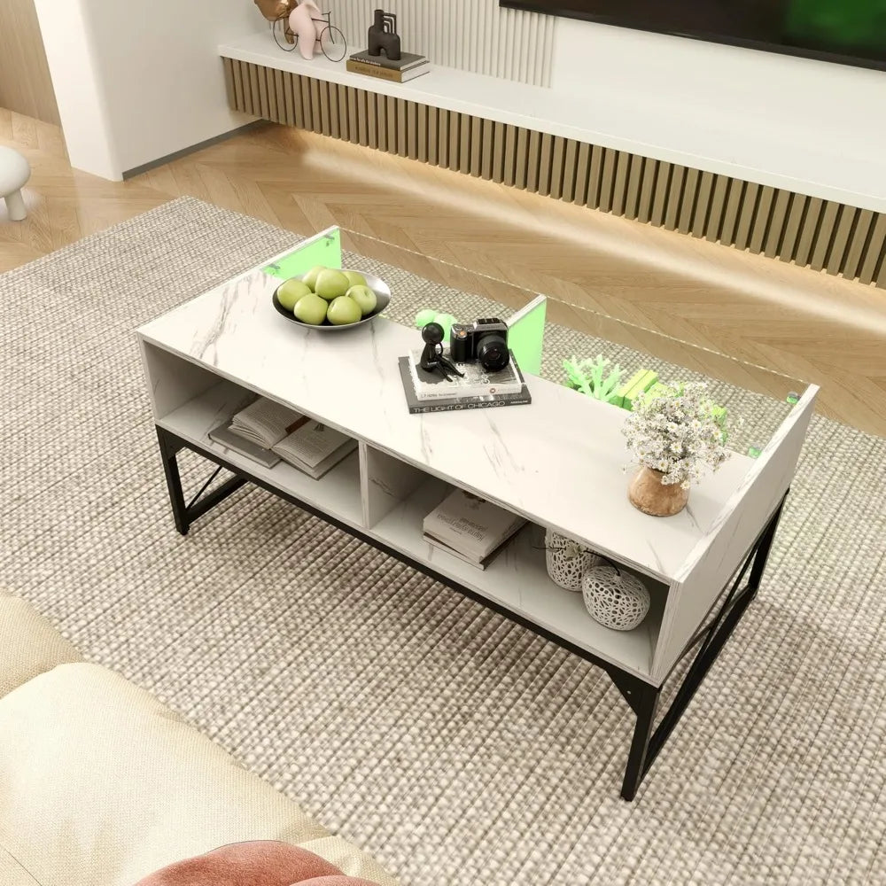 Led Coffee Table With Tempered Glass Top And Storage Cubes
