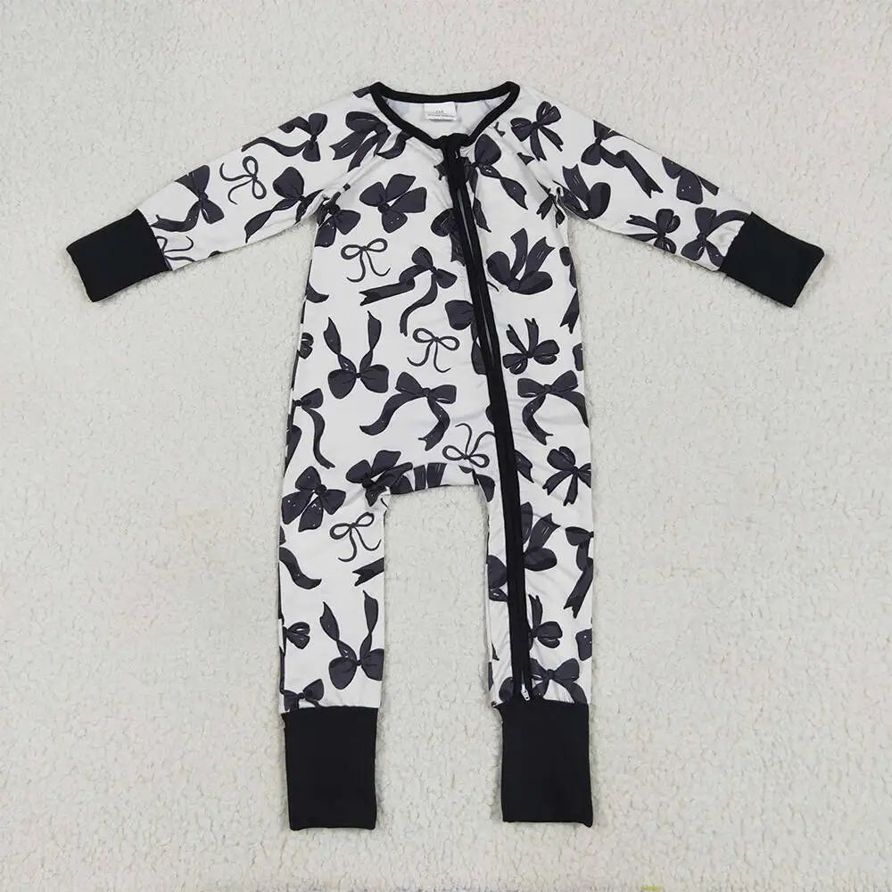 Baby Zipper Romper With Bow Footie Design For Easy Movement