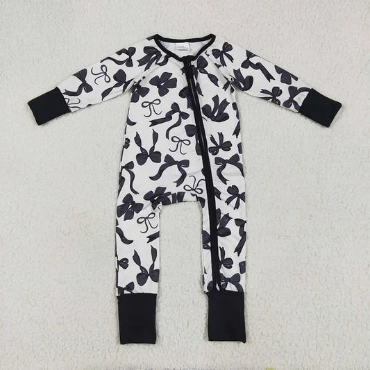 Baby Zipper Romper With Bow Footie Design For Easy Movement