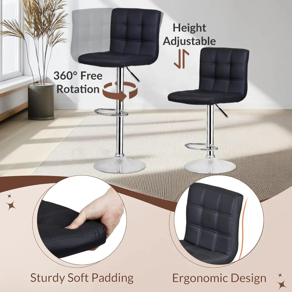 HUANZHUANG Set Of 4 Adjustable Swivel PU Leather Bar Stools