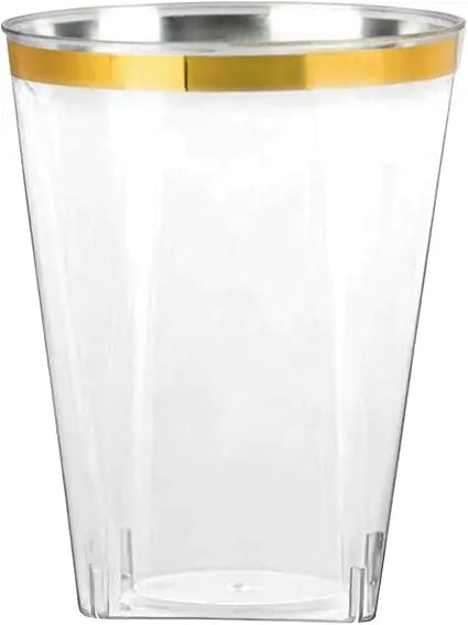 Crystal Clear Square Plastic Tumblers With Gold Rim