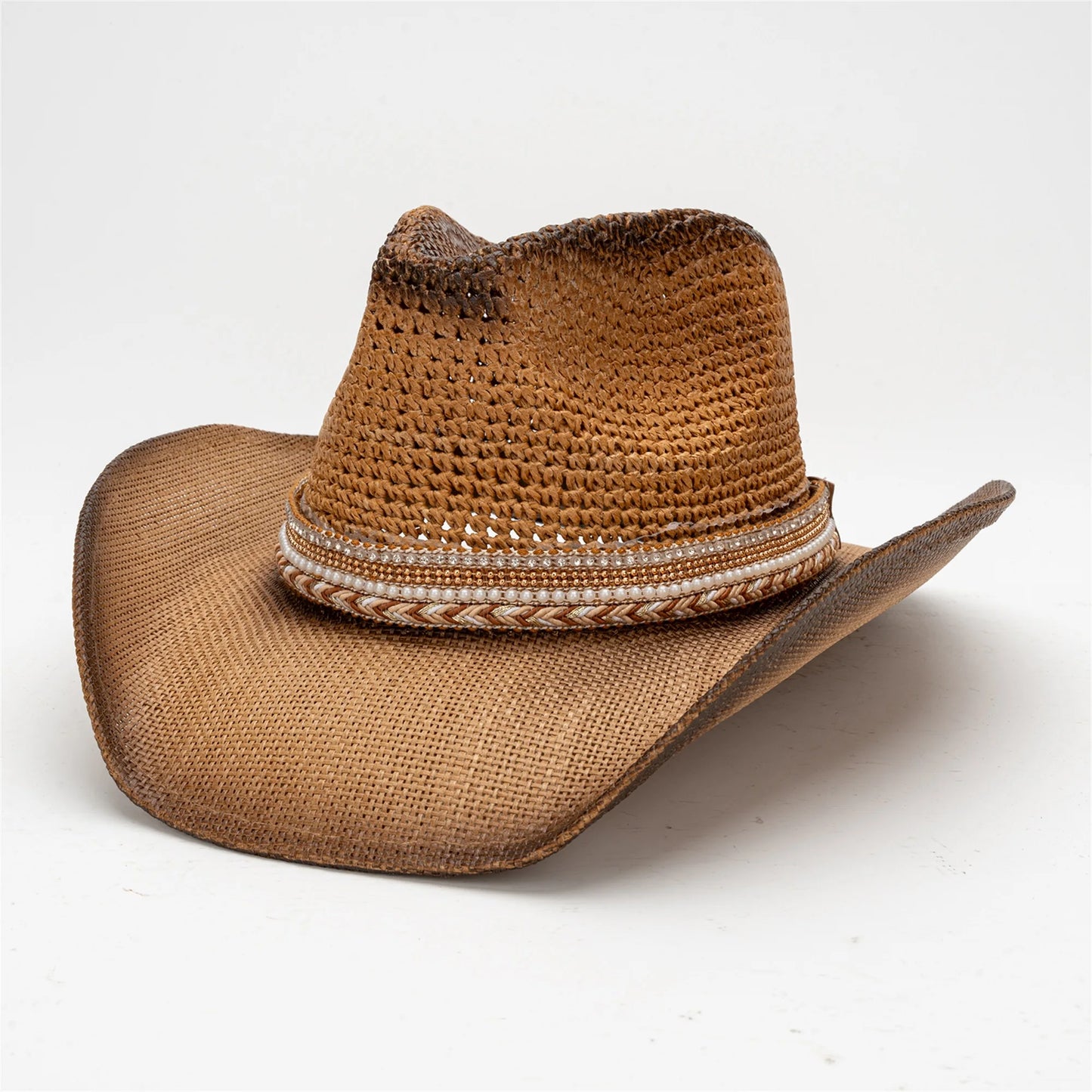 NONECN Unisex Wide Brim Straw Sun Hat Western Cowgirl Style