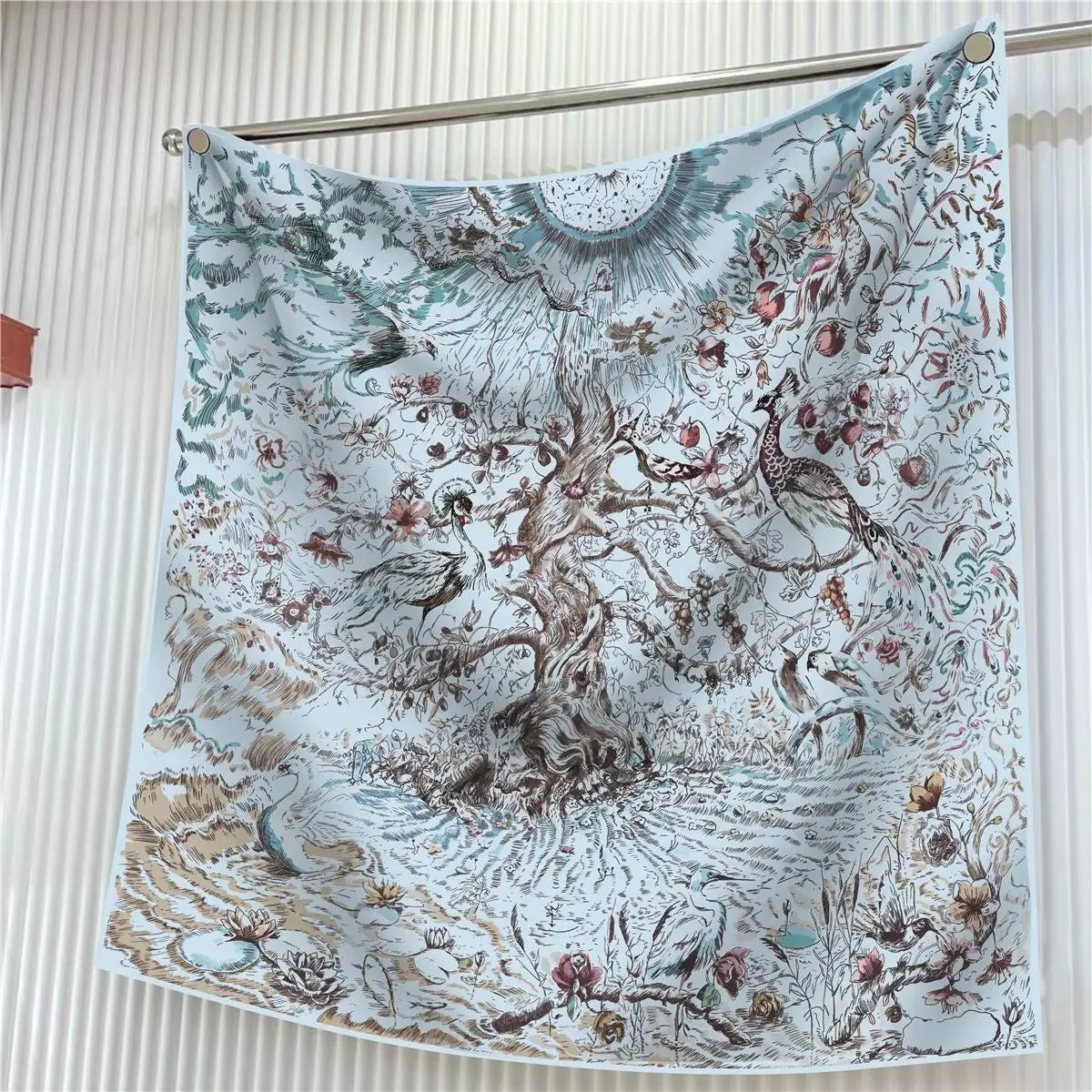 Floral Silk Twill Square Scarf Hijab Shawl For Women