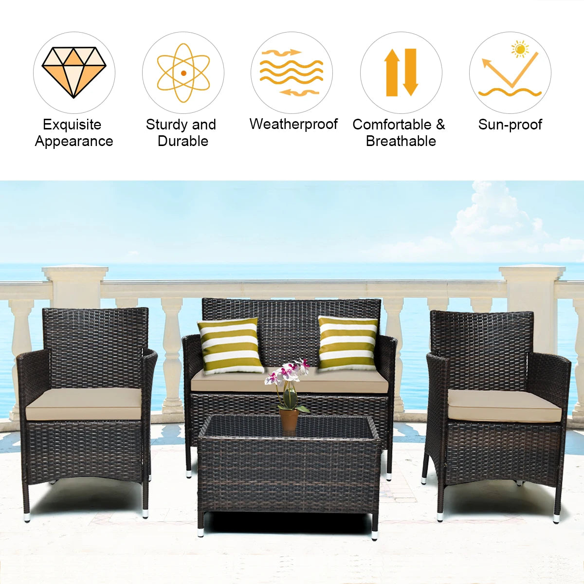 HOMASIS Rattan Patio Furniture Set Cushioned Sofa Chairs