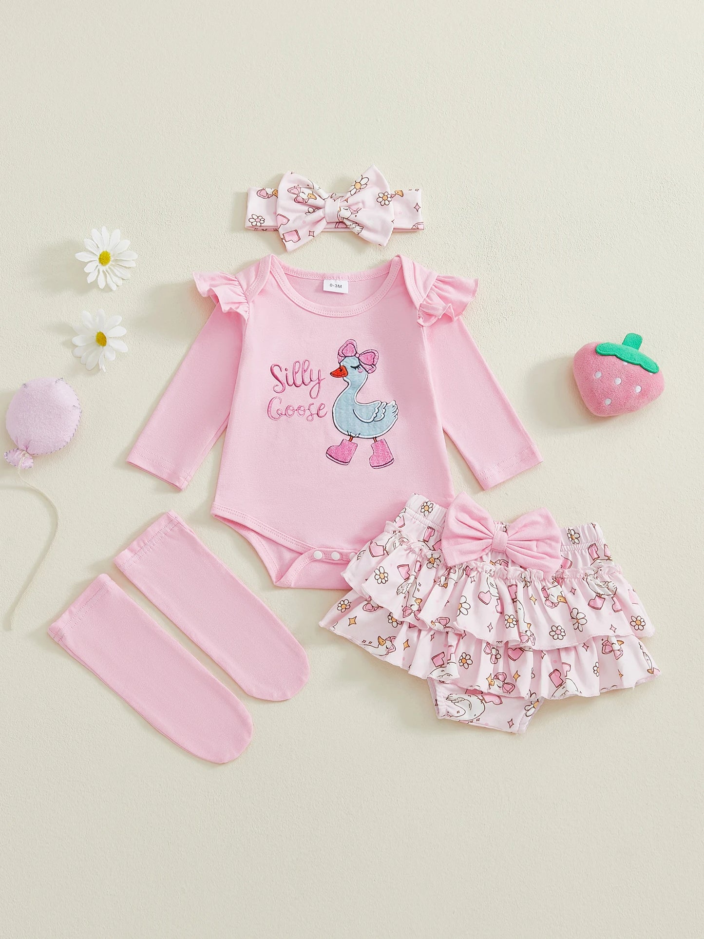 Toddler Winter Plaid Bear Applique 5-Piece Christmas Outfit Set