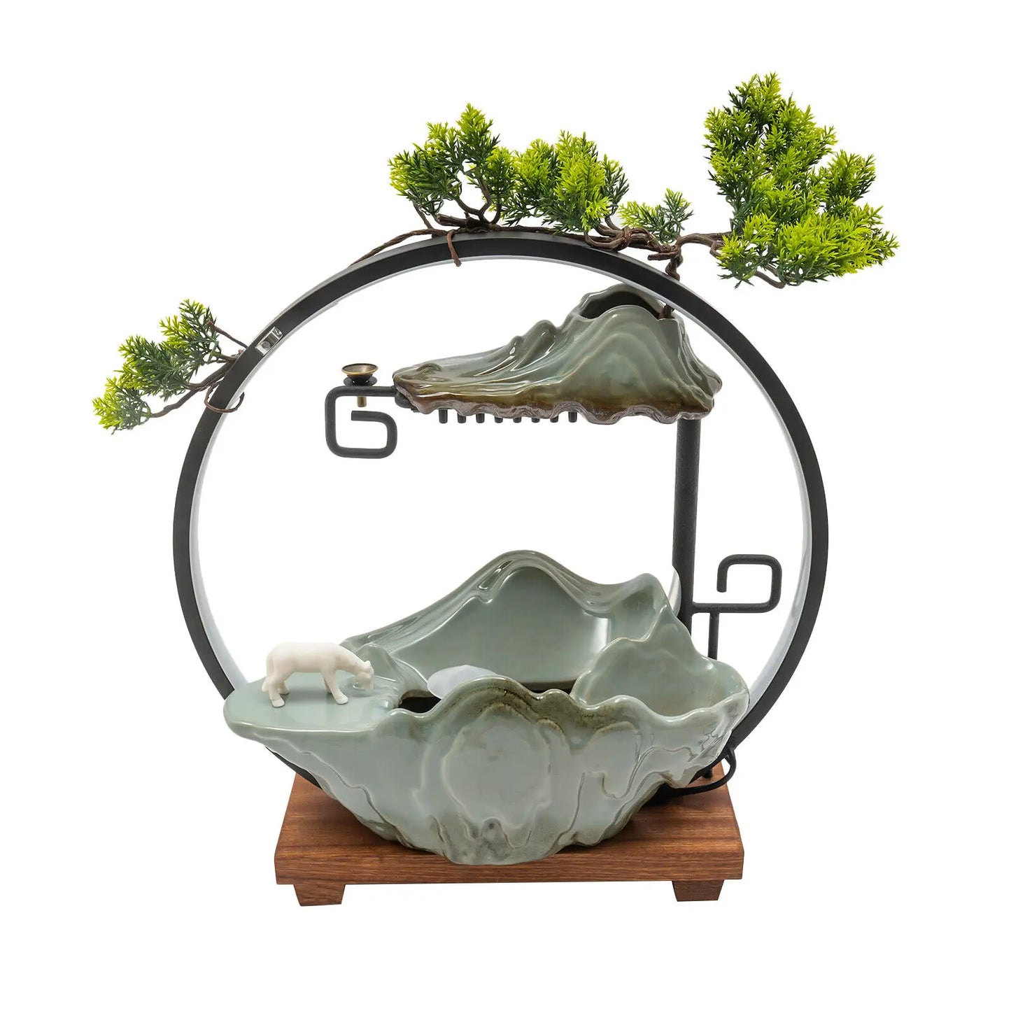 Indoor Tabletop Water Fountain With LED Mist Rockery Feng Shui Decor