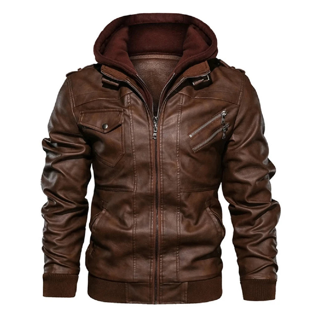 King Billion Men's Leather Jacket PU Motorcycle Biker Coat Autumn