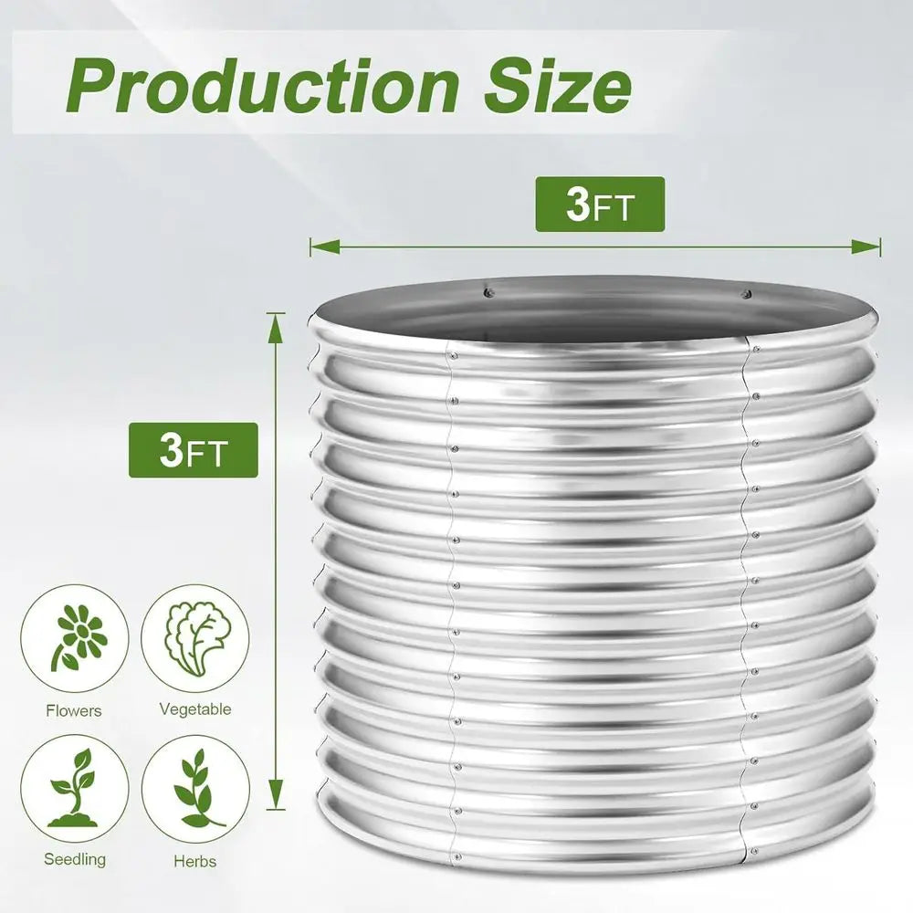 Set Of 2 Galvanized Steel Round Raised Garden Beds