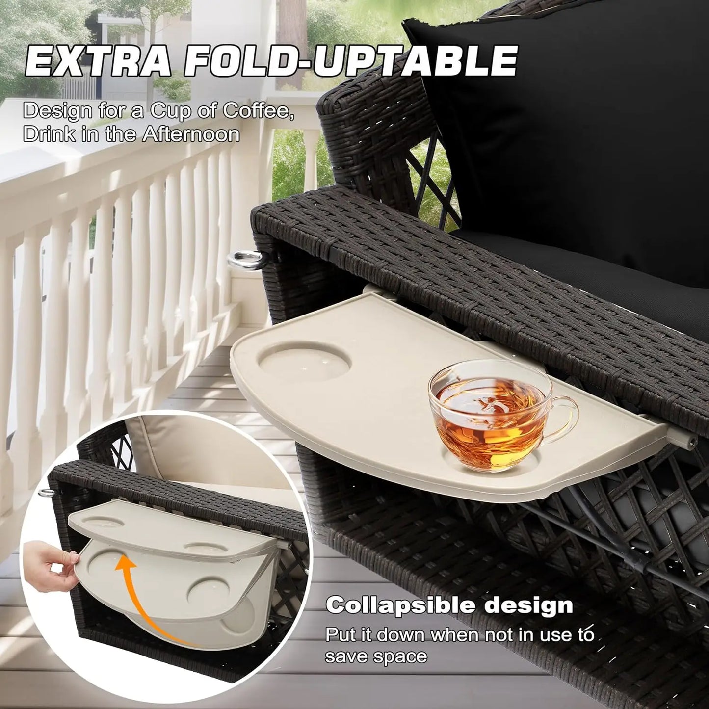 ZHENDAI Wicker Hanging Porch Swing Outdoor Patio Bench