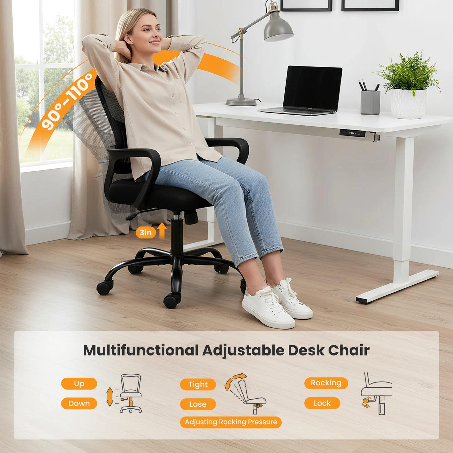 MCQ Ergonomic Mid Back Office Desk Chair With Fixed Armrests