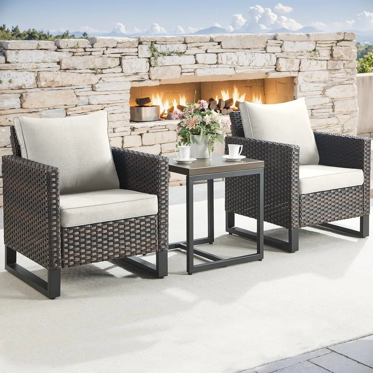 Wicker Outdoor Patio Chairs Set Rattan Bistro Furniture
