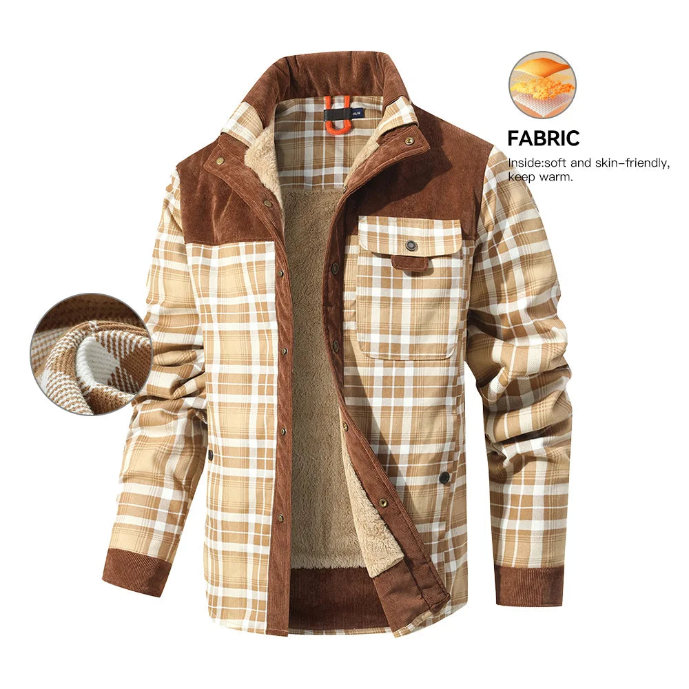 NONECN Men's Plaid Sherpa Lined Winter Bomber Jacket