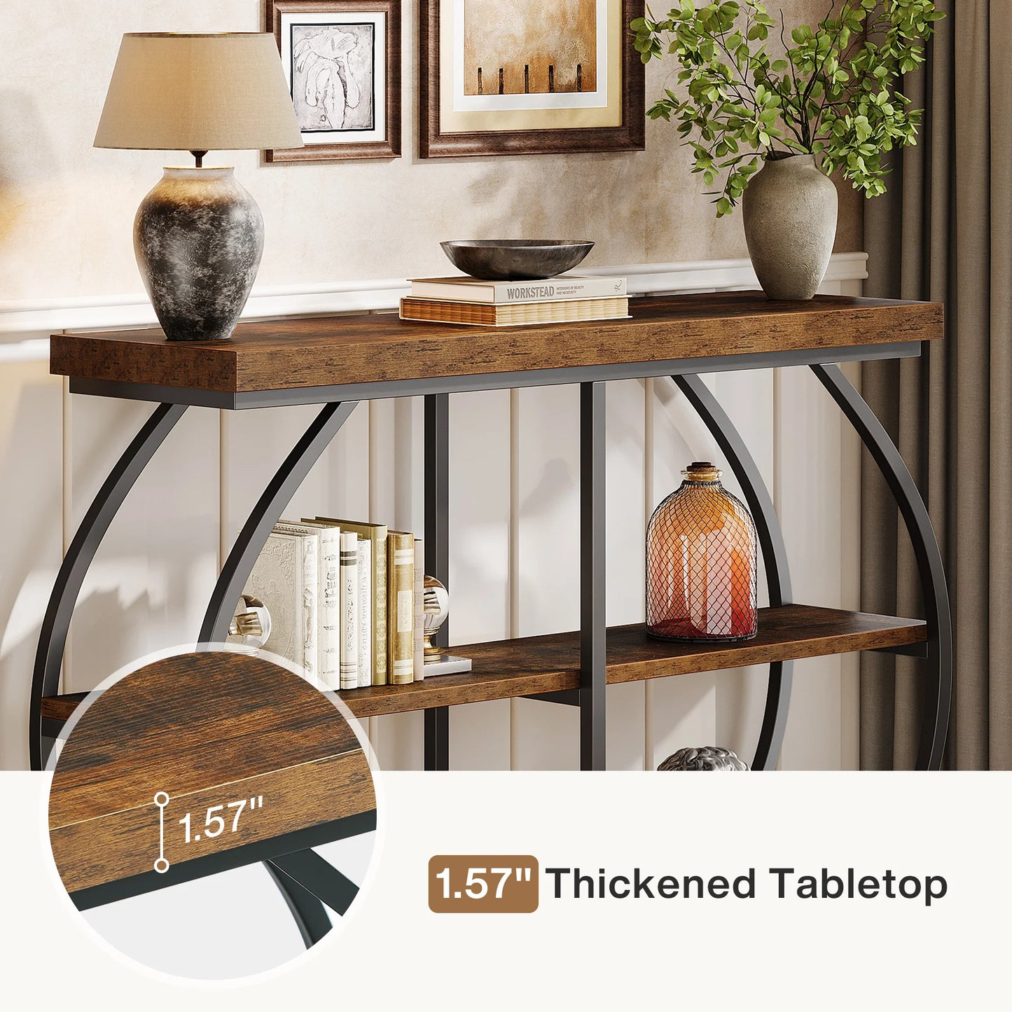 Tribesigns Industrial Console Table With Arched Metal Frame And Storage Shelves