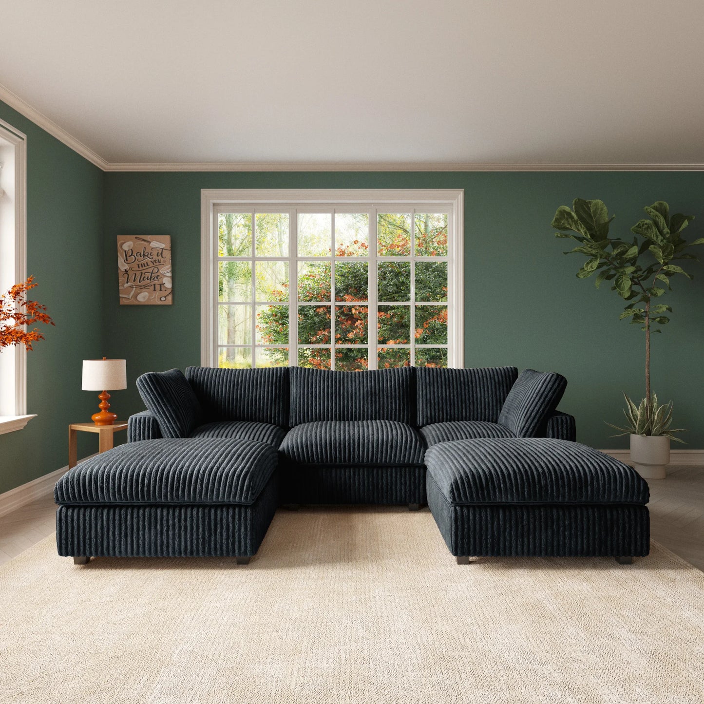 Sdorens Plush Fabric Sectional Sofa U Shaped Couch Set