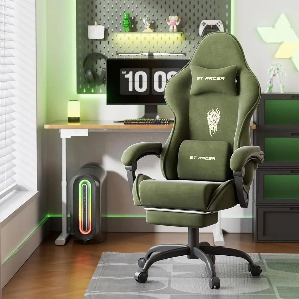 Premium Velvet Gaming Chair With Ergonomic Lumbar Support And Footrest