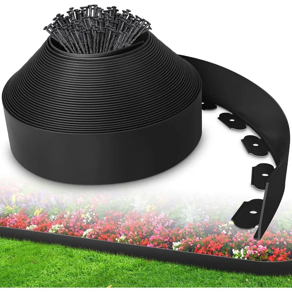 Plastic Garden Edging Kit With 150 Stakes For Lawn And Flower Bed Borders