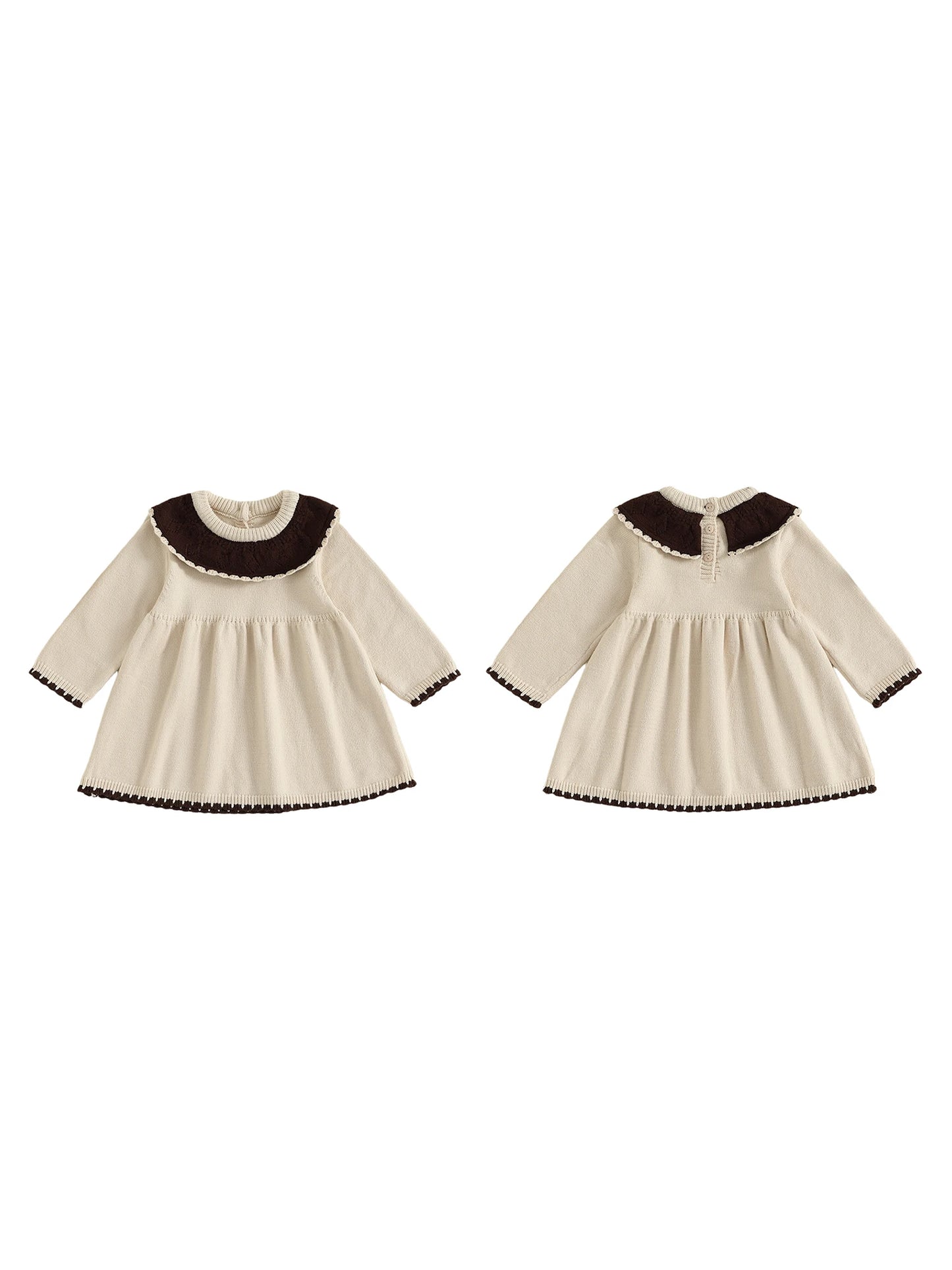 Infant Girl Knit Sweater Dress With Ruffle Detailing Crew Neck