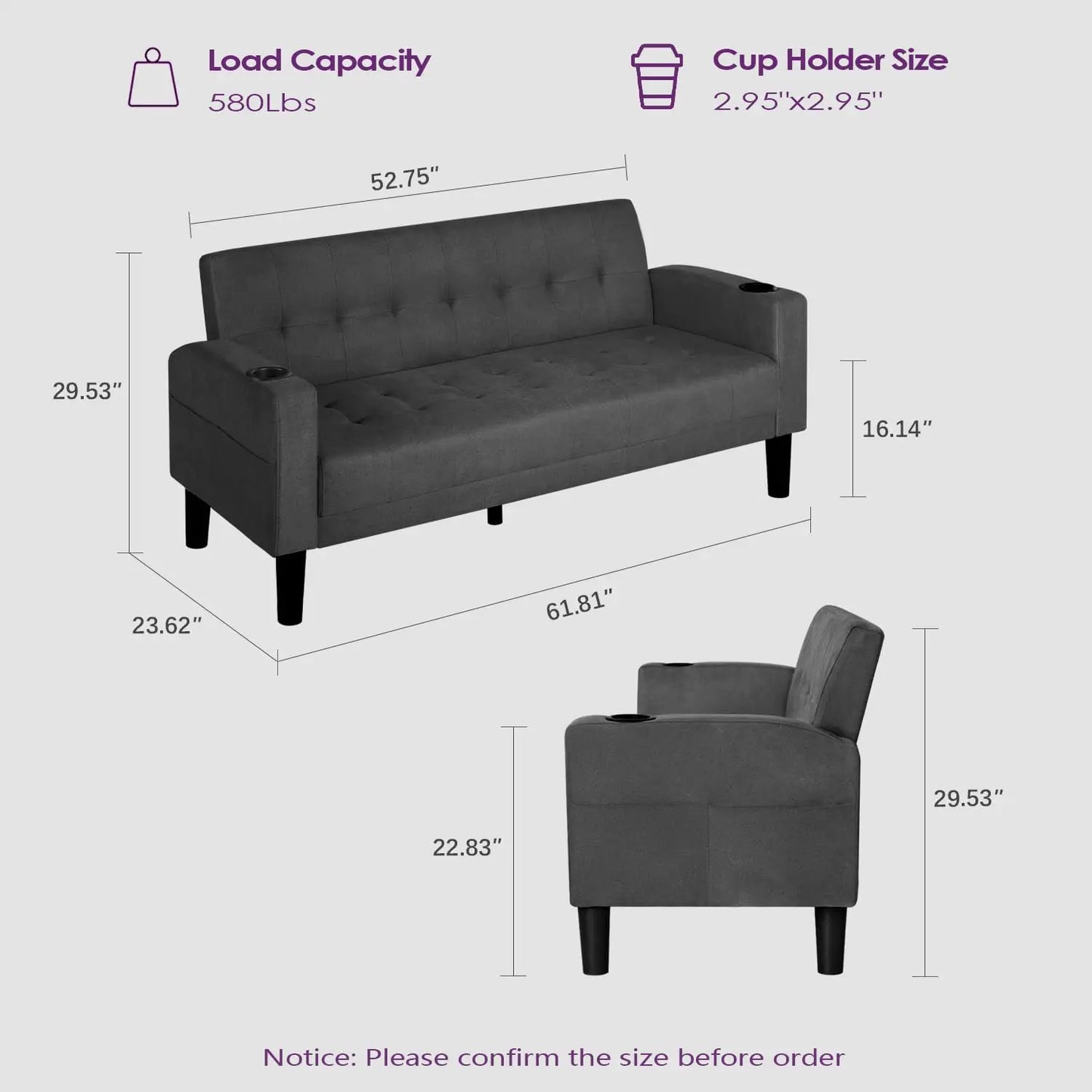 Tufted Mid-Century 2-Piece Sectional Sofa Set With USB Ports