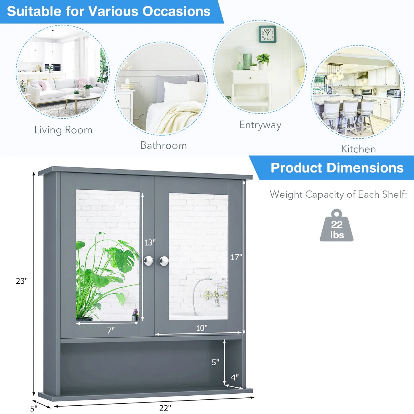 HOMASIS Wall Mount Mirror Cabinet Medicine Organizer For Bathroom