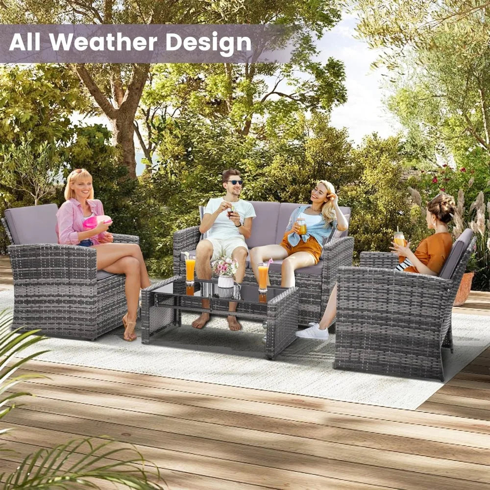 Courtyard Outdoor Rattan Conversation Sofa Set