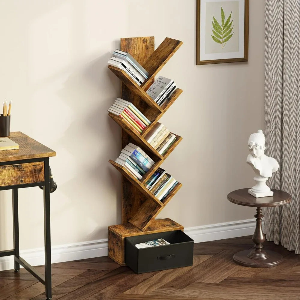 Rolanstar 7-Tier Tree Bookshelf With Drawer Storage Rack