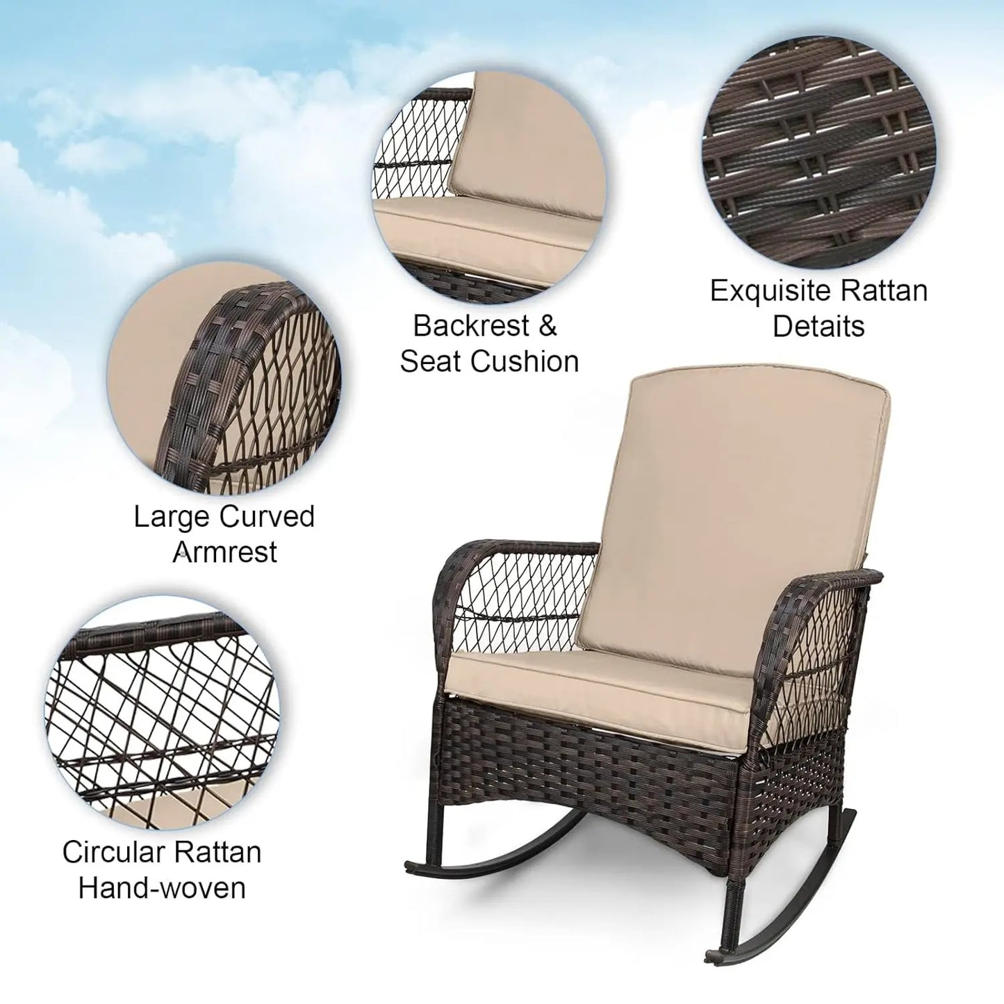 Outdoor Rocking Bistro Set With Glass Table PE Wicker 3-Piece