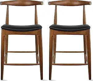 DAFIFY Solid Wood Farmhouse Counter Stools With PU Leather Cushions