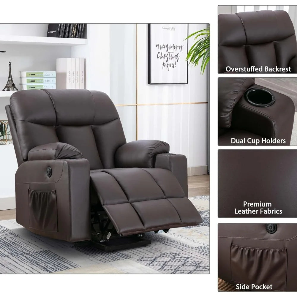 LZJV Oversized Power Lift Recliner Chair For Elderly With Faux Leather Heated Massage