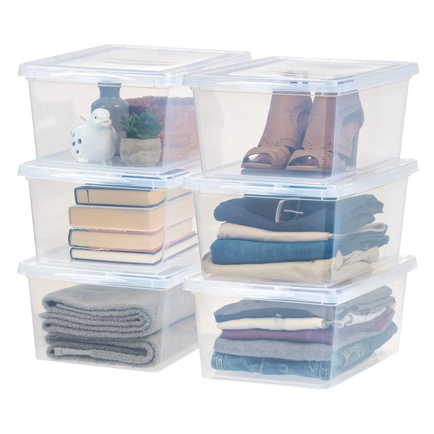 Hign-concerned Six-Pack Stackable CrystalClear Polypropylene Storage Bins With Lids