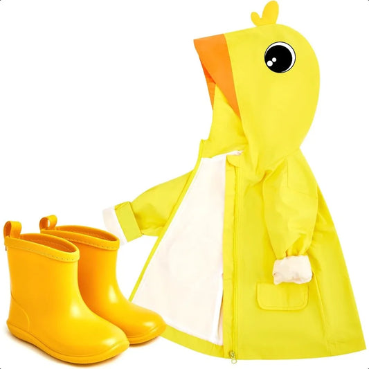 Toddler Raincoat and Boots Set Cartoon Hoodie Zipper Jacket