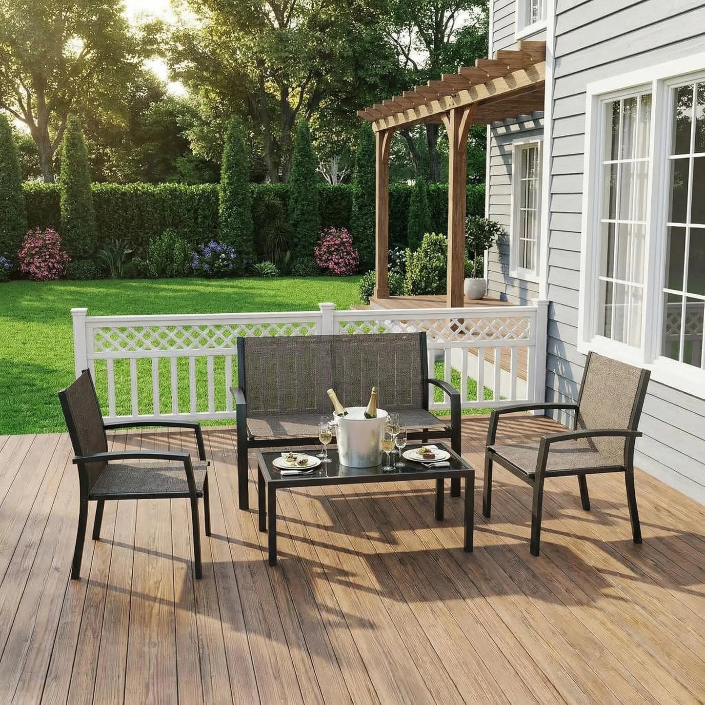 HobbyLane Modern 4-Piece Metal Patio Set With Textilene Mesh