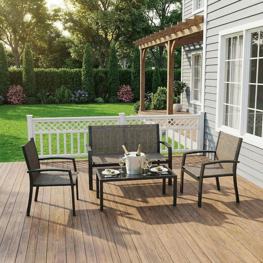 HobbyLane Modern 4-Piece Metal Patio Set With Textilene Mesh